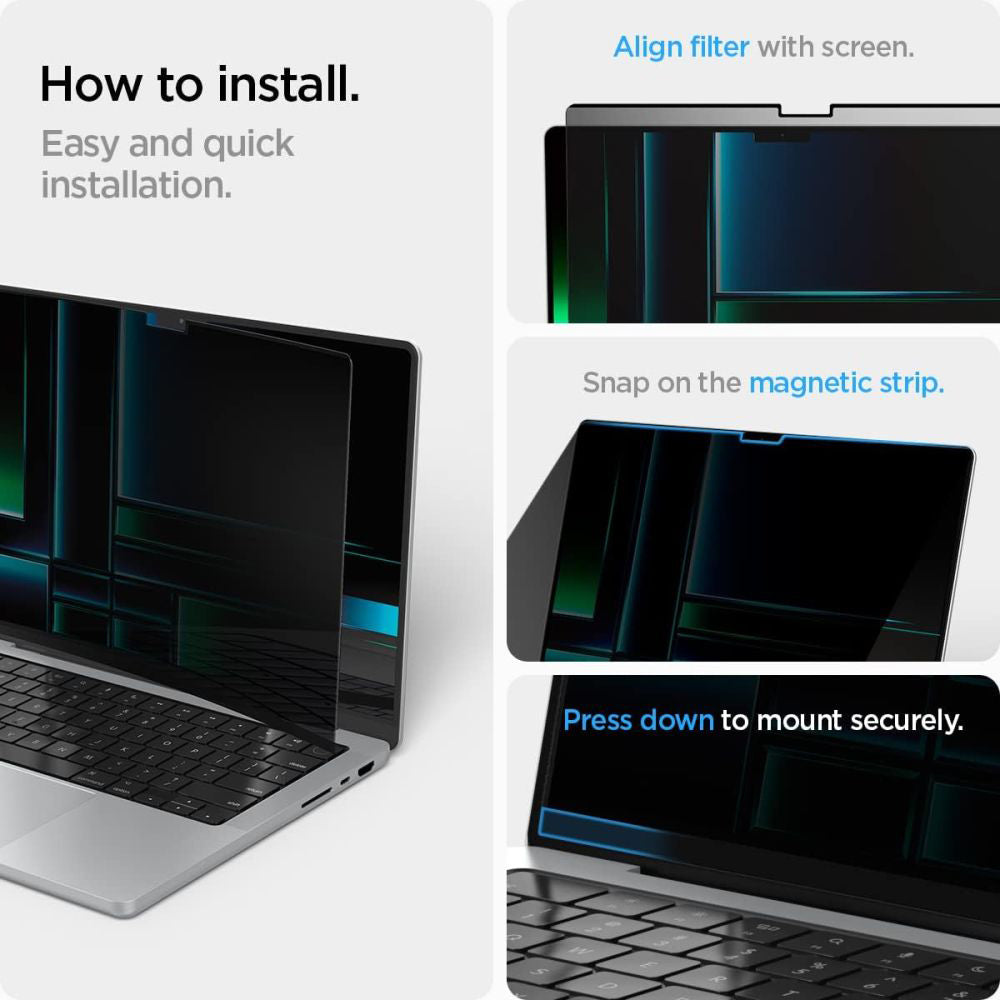 Spigen Safe View Magnetic Privacy Screen Protector Film for Apple MacBook Pro 14inch (2026) / (2025) / (2024) / (2023) / (2022) / (2021), Plastic
