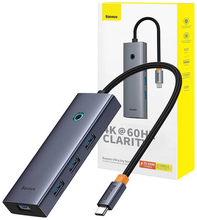 Baseus UltraJoy USB-C Hub, 4 x USB-A 3.0 - 1 x USB-C - 1 x HDMI, Gray B00052807813-01