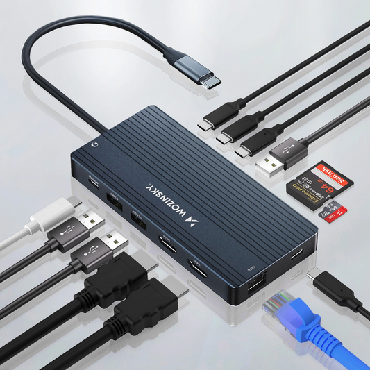 USB-C Hub WZK WDS03Y5S, 1 x USB-A 3.1 - 2 x USB-A - 5 x USB-C - 2 x HDMI - 1 x 3.5mm Jack - 1 x RJ45 - 1 x SD - 1 x microSD, Gray