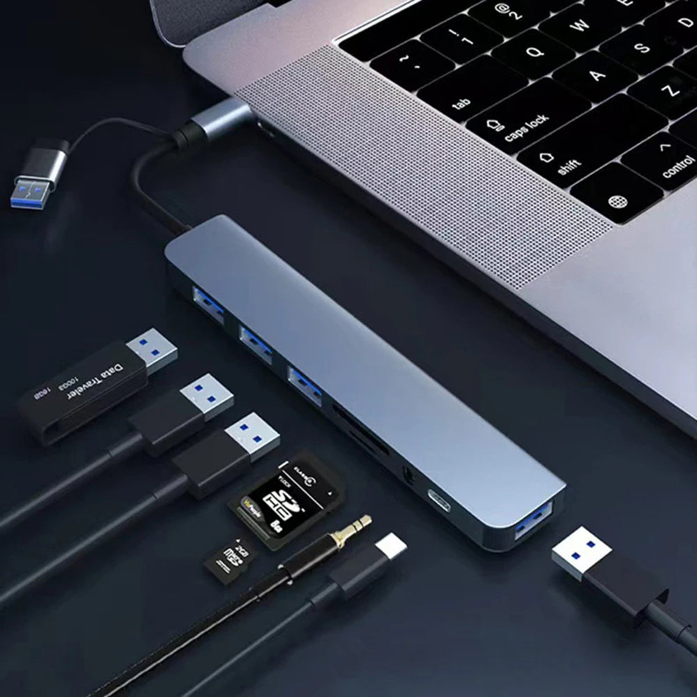 USB / USB-C Techsuit H9 DataBridge Hub, 8in1, Gray