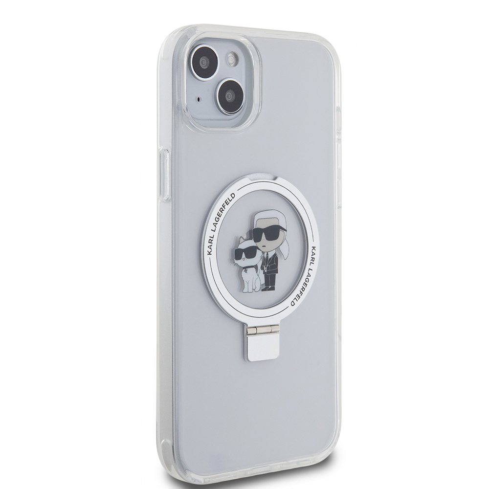 MagSafe Case for Apple iPhone 15 Plus, Karl Lagerfeld, Ringstand Karl and Choupette, White, Resealed