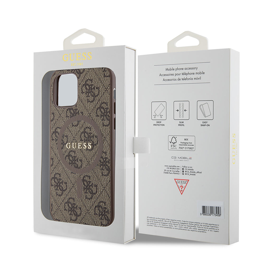 MagSafe Case for Apple iPhone 12 / 12 Pro, Guess, 4G Ring Classic Logo, Brown