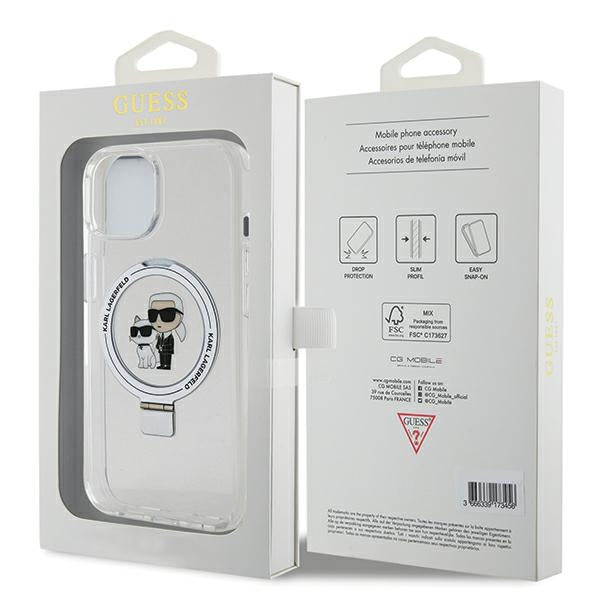 MagSafe Case for Apple iPhone 14, Karl Lagerfeld, Ring Stand Karl & Choupette, White