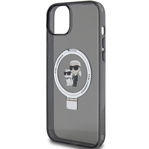 MagSafe Case for Apple iPhone 14, Karl Lagerfeld, Ring Stand Karl & Choupette, Black