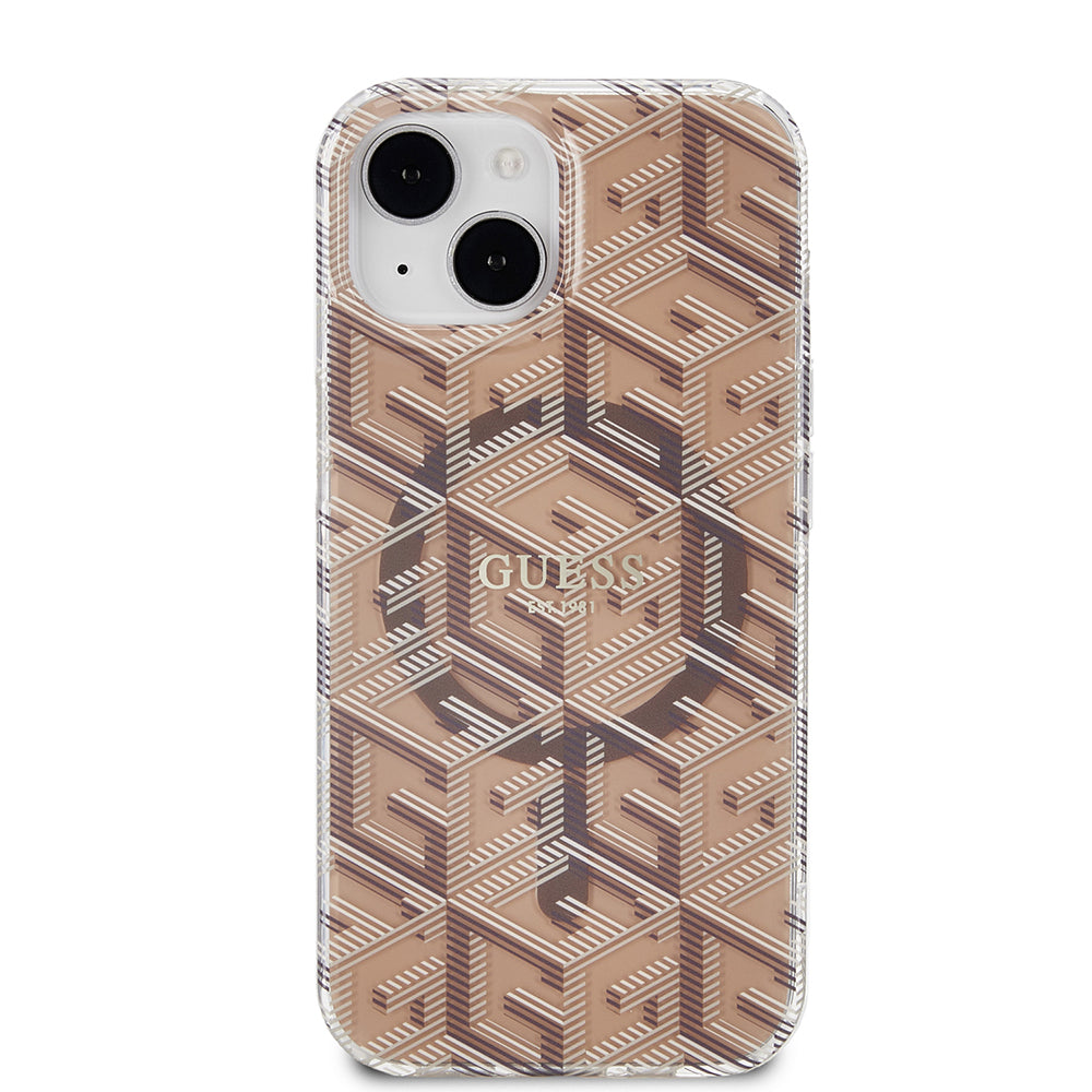 MagSafe Case for Apple iPhone 15, Guess, IML Gcube, Brown