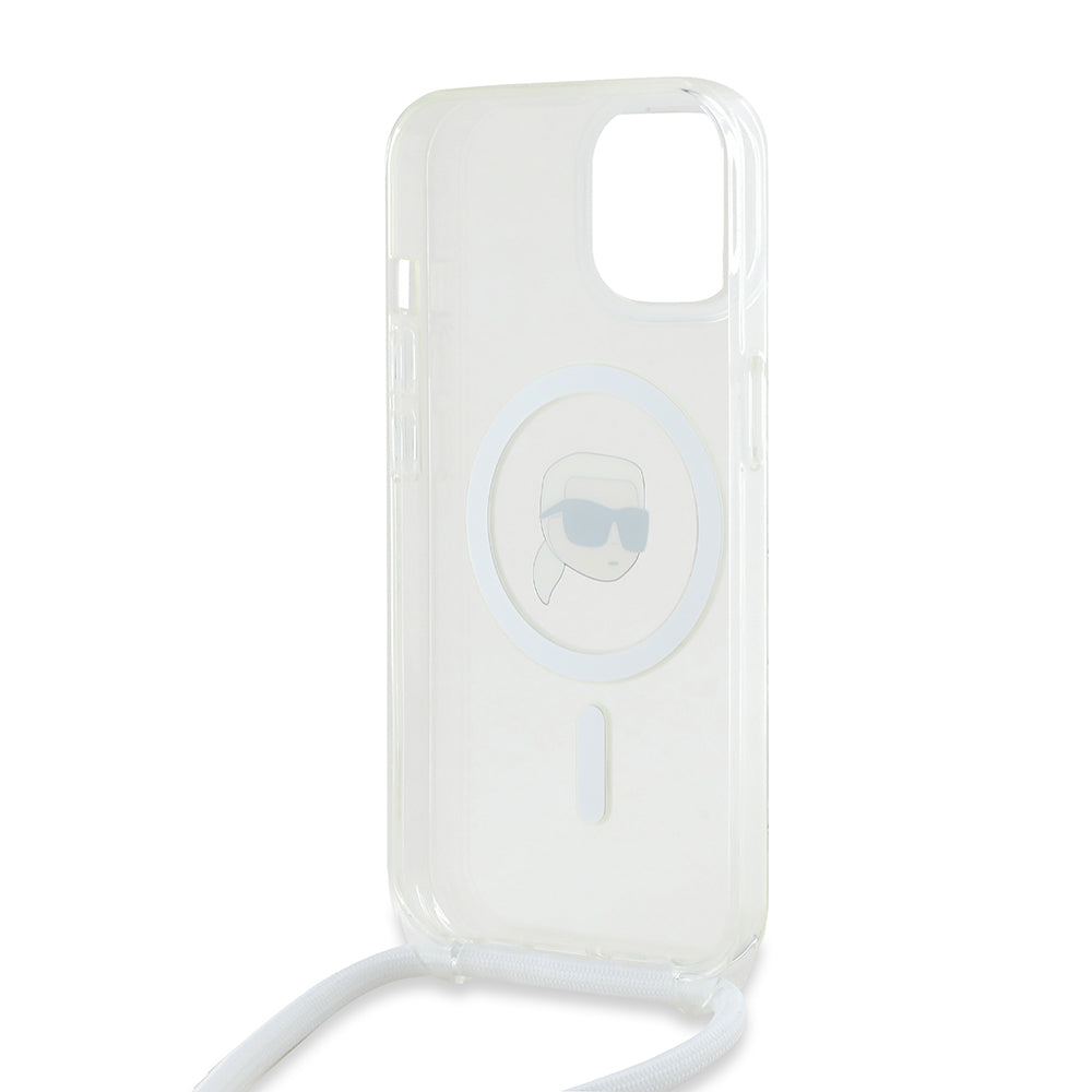 MagSafe Case for Apple iPhone 15, Karl Lagerfeld, IML Crossbody Karl's Head, Transparent