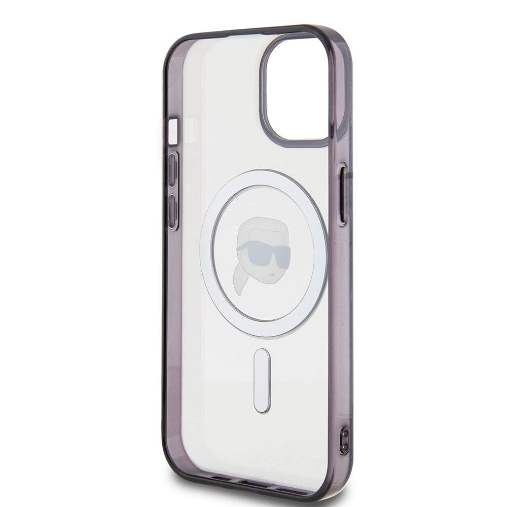 MagSafe Case for Apple iPhone 15, Karl Lagerfeld, IML Karl's Head, Transparent
