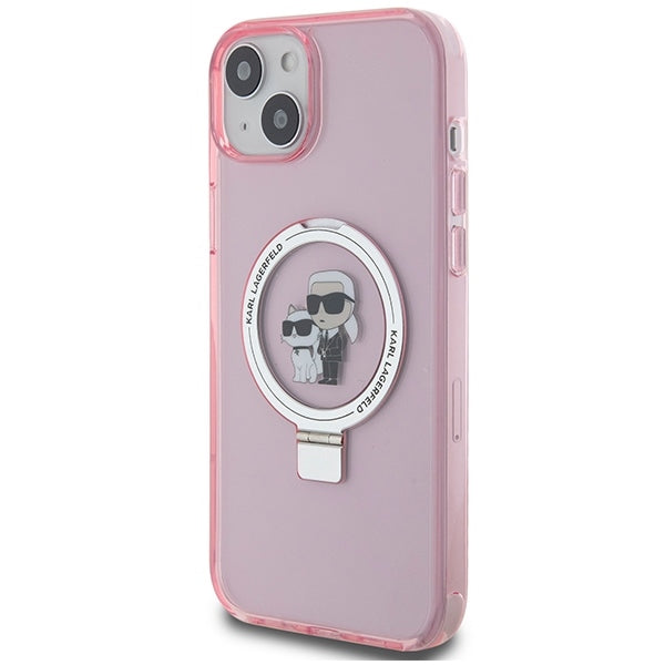 MagSafe Case for Apple iPhone 15, Karl Lagerfeld, Ring Stand Karl & Choupette, Pink