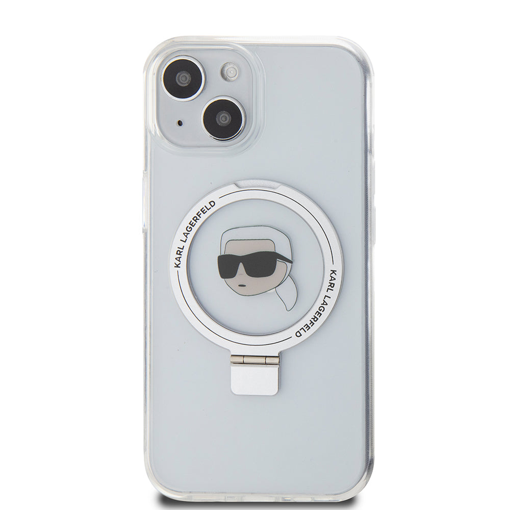 MagSafe Case for Apple iPhone 15, Karl Lagerfeld, Ring Stand Karl's Head, White