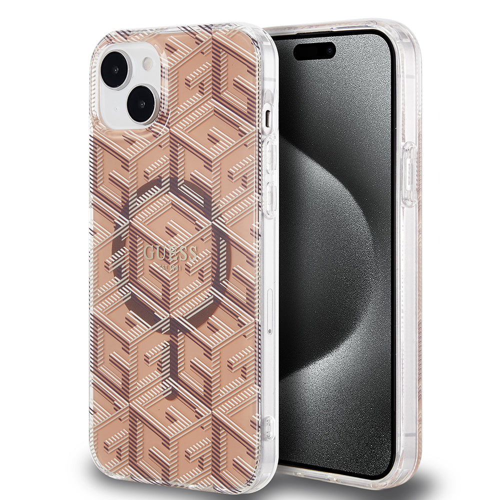 MagSafe Case for Apple iPhone 15 Plus, Guess, IML Gcube, Brown