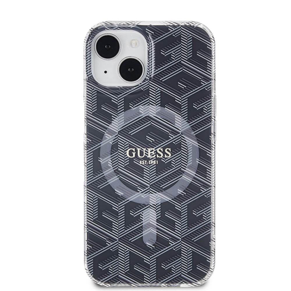 MagSafe Case for Apple iPhone 15 Plus, Guess, IML Gcube, Black