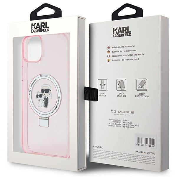 MagSafe Case for Apple iPhone 15 Plus, Karl Lagerfeld, Ring Stand Karl & Choupette, Pink