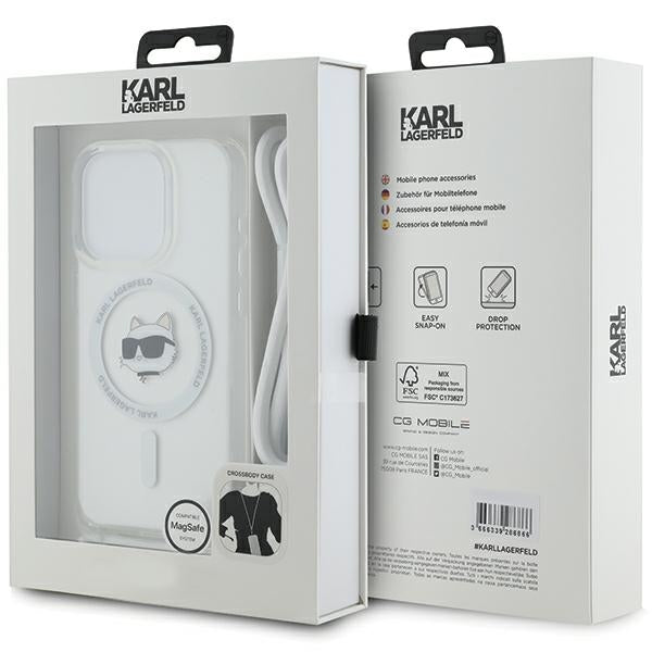 MagSafe Case for Apple iPhone 15 Pro, Karl Lagerfeld, IML Crossbody Choupette's Head with Strap, Transparent