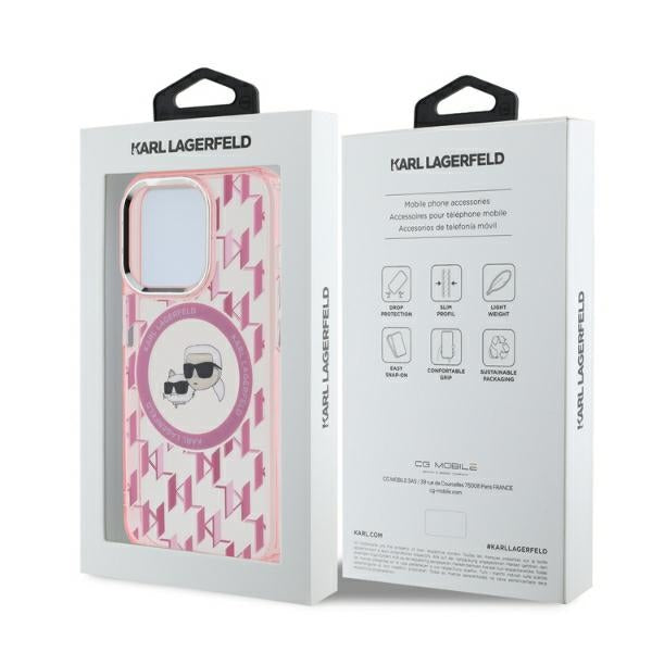 MagSafe Case for Apple iPhone 15 Pro, Karl Lagerfeld, IML Monogram Karl & Choupette's Heads, Pink