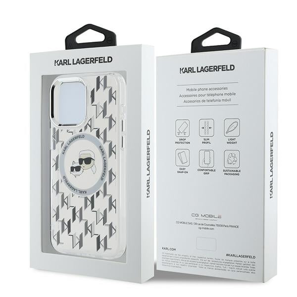 MagSafe Case for Apple iPhone 15 Pro, Karl Lagerfeld, IML Monogram Karl & Choupette's Heads, Transparent