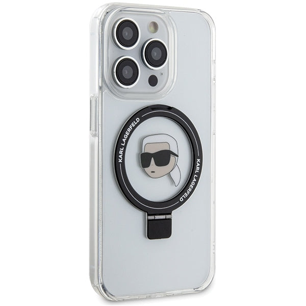 MagSafe Case for Apple iPhone 15 Pro, Karl Lagerfeld, Ring Stand Karl's Head, White