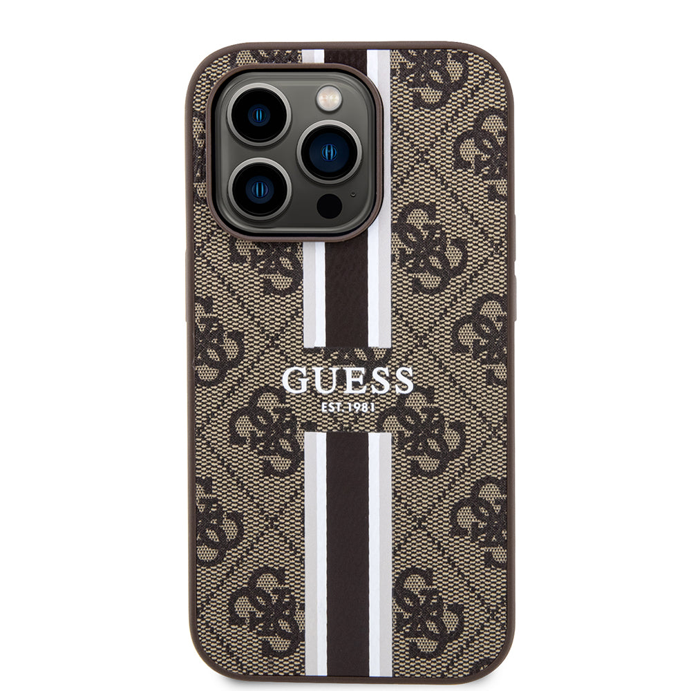 MagSafe Case for Apple iPhone 15 Pro Max, Guess, 4G Printed Stripes, Brown