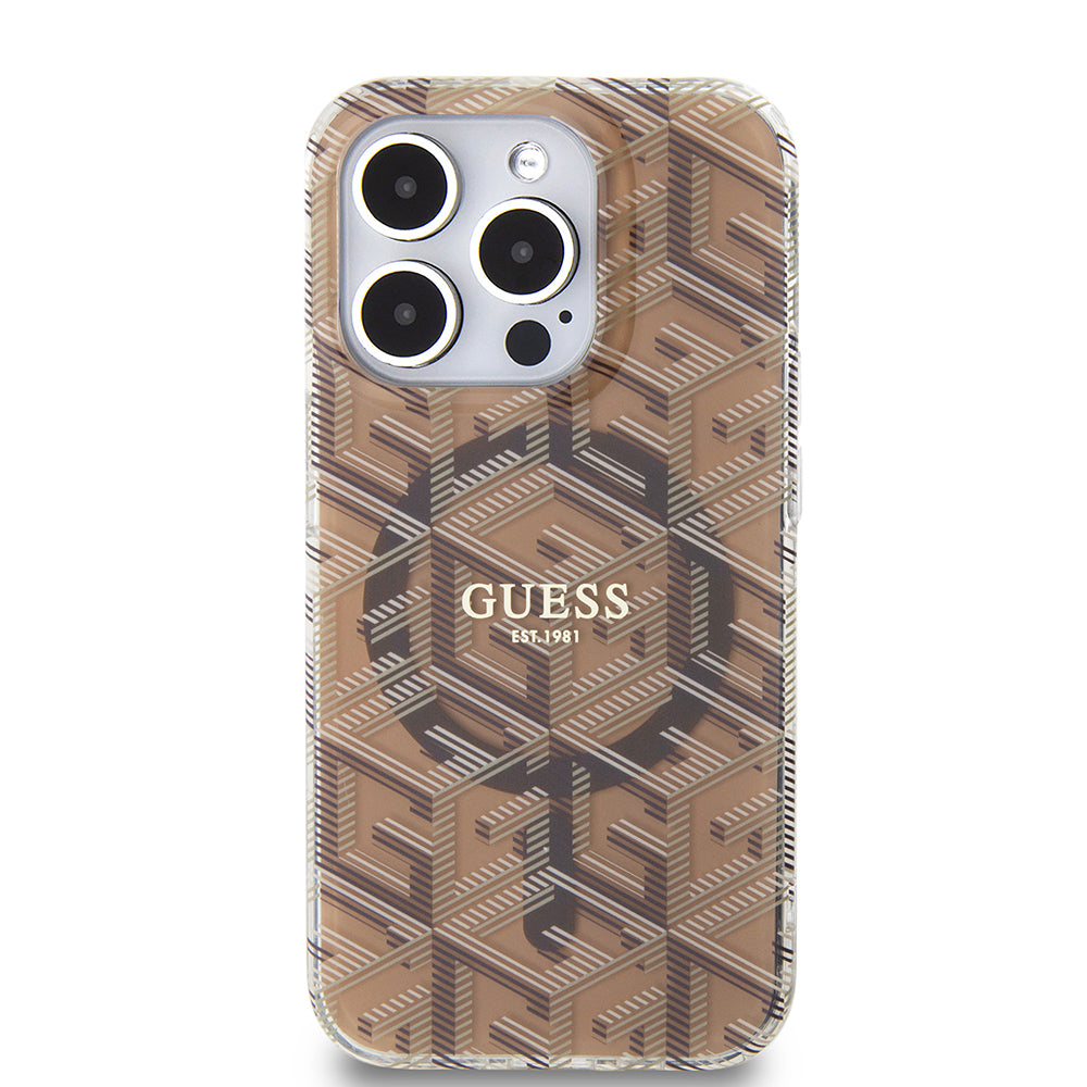 MagSafe Case for Apple iPhone 15 Pro Max, Guess, IML Gcube, Brown