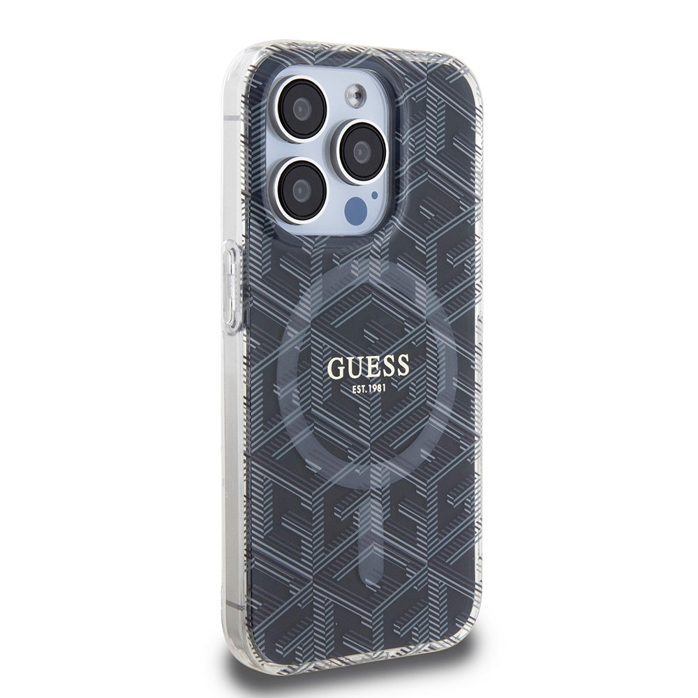 MagSafe Case for Apple iPhone 15 Pro Max, Guess, IML Gcube, Black