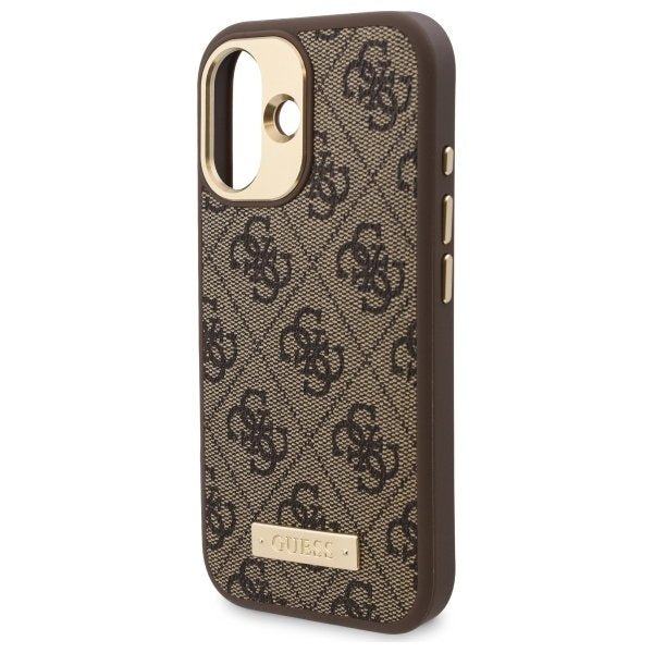 MagSafe Case for Apple iPhone 16, Guess, 4G Logo Plate, Brown
