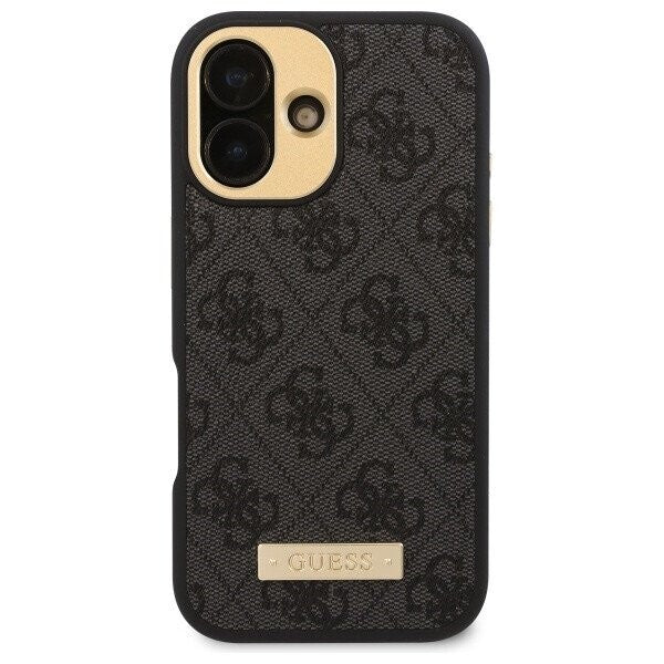 MagSafe Case for Apple iPhone 16, Guess, 4G Logo Plate, Black