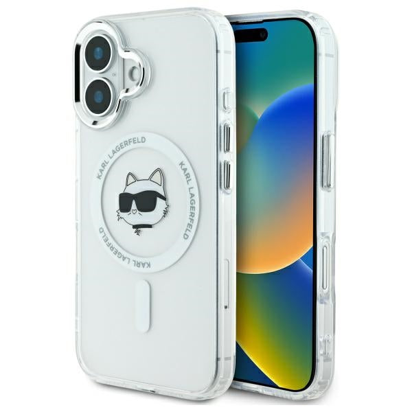 MagSafe Case for Apple iPhone 16, Karl Lagerfeld, IML Metal Choupette's Head, White