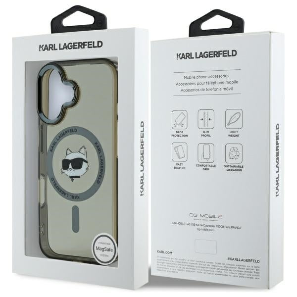 MagSafe Case for Apple iPhone 16, Karl Lagerfeld, IML Metal Choupette's Head, Black