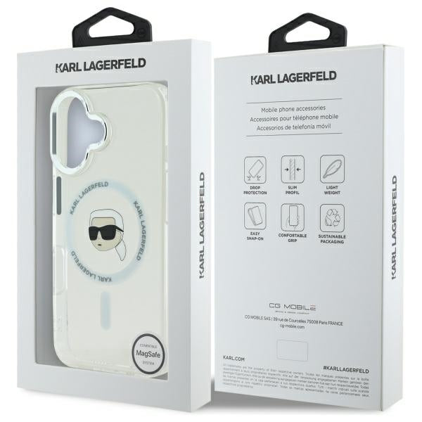 MagSafe Case for Apple iPhone 16, Karl Lagerfeld, IML Metal Karl's Head, White