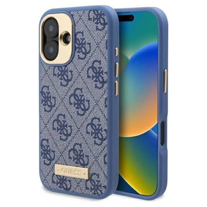 MagSafe Case for Apple iPhone 16 Plus, Guess, 4G Logo Plate, Blue