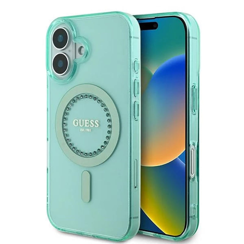MagSafe Case for Apple iPhone 16 Plus, Guess, IML Rhinestone, Green