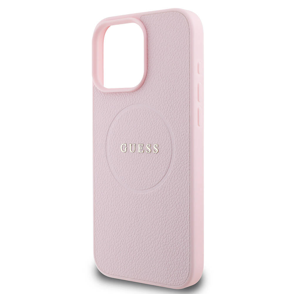 MagSafe Case for Apple iPhone 16 Pro, Guess, Grained Gold Ring, Pink