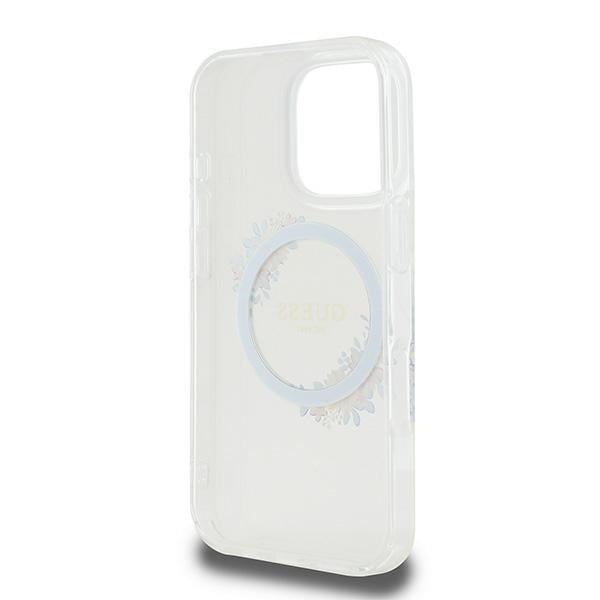 MagSafe Case for Apple iPhone 16 Pro, Guess, IML Flowers Wreath, Transparent