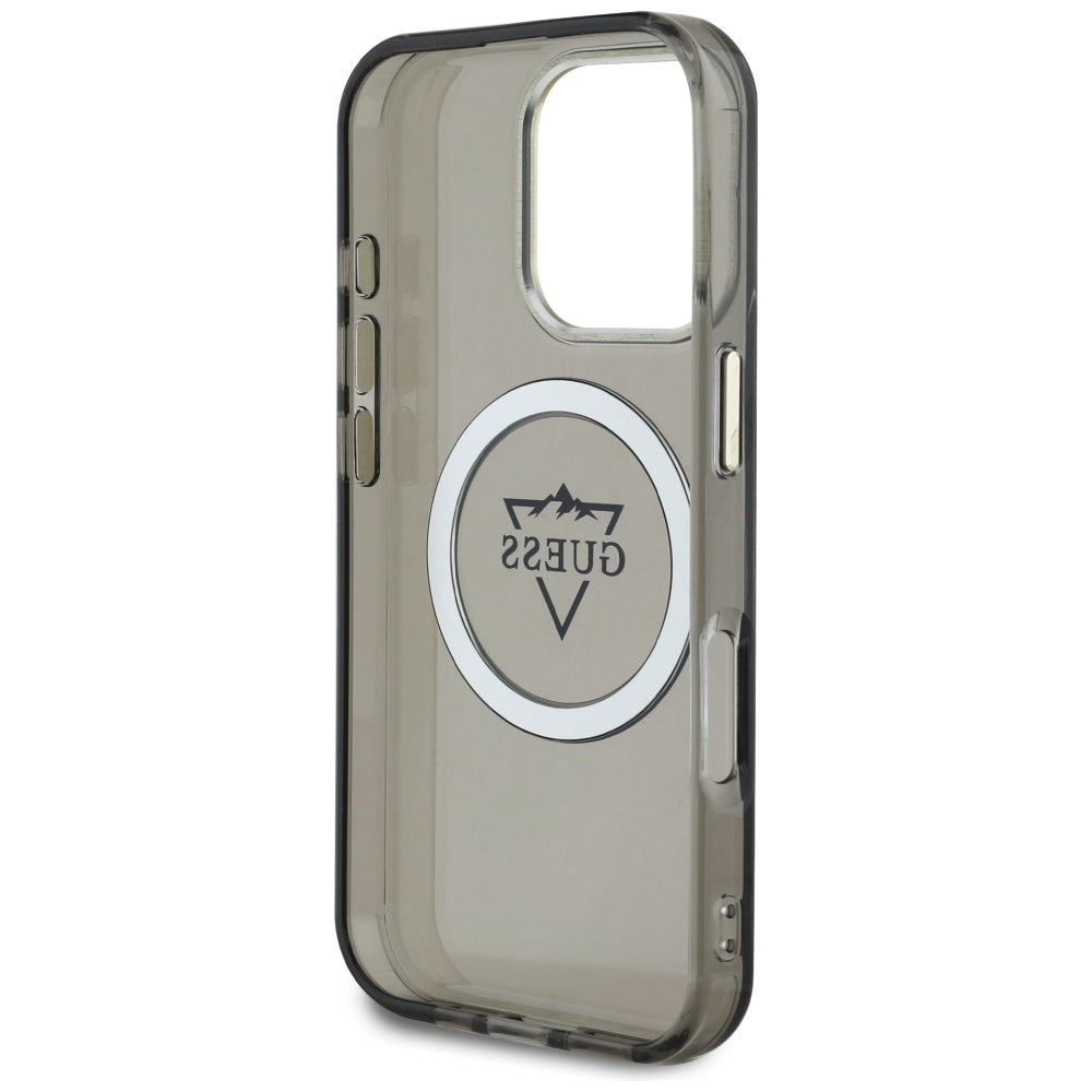 MagSafe Case for Apple iPhone 16 Pro, Guess, IML Metal Mountain Logo, Black