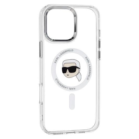 MagSafe Case for Apple iPhone 16 Pro, Karl Lagerfeld, IML Metal Karl's Head, White