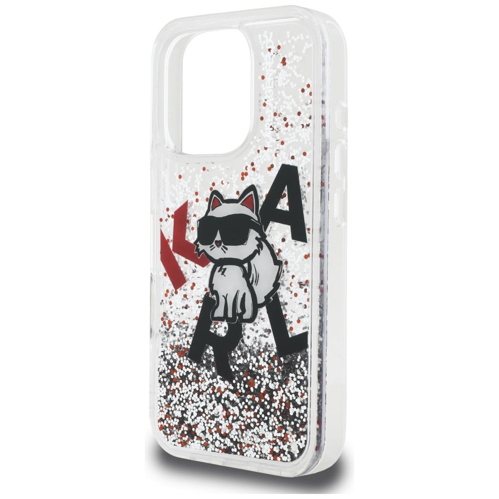 MagSafe Case for Apple iPhone 16 Pro, Karl Lagerfeld, Liquid Glitter Choupette Logo, Transparent