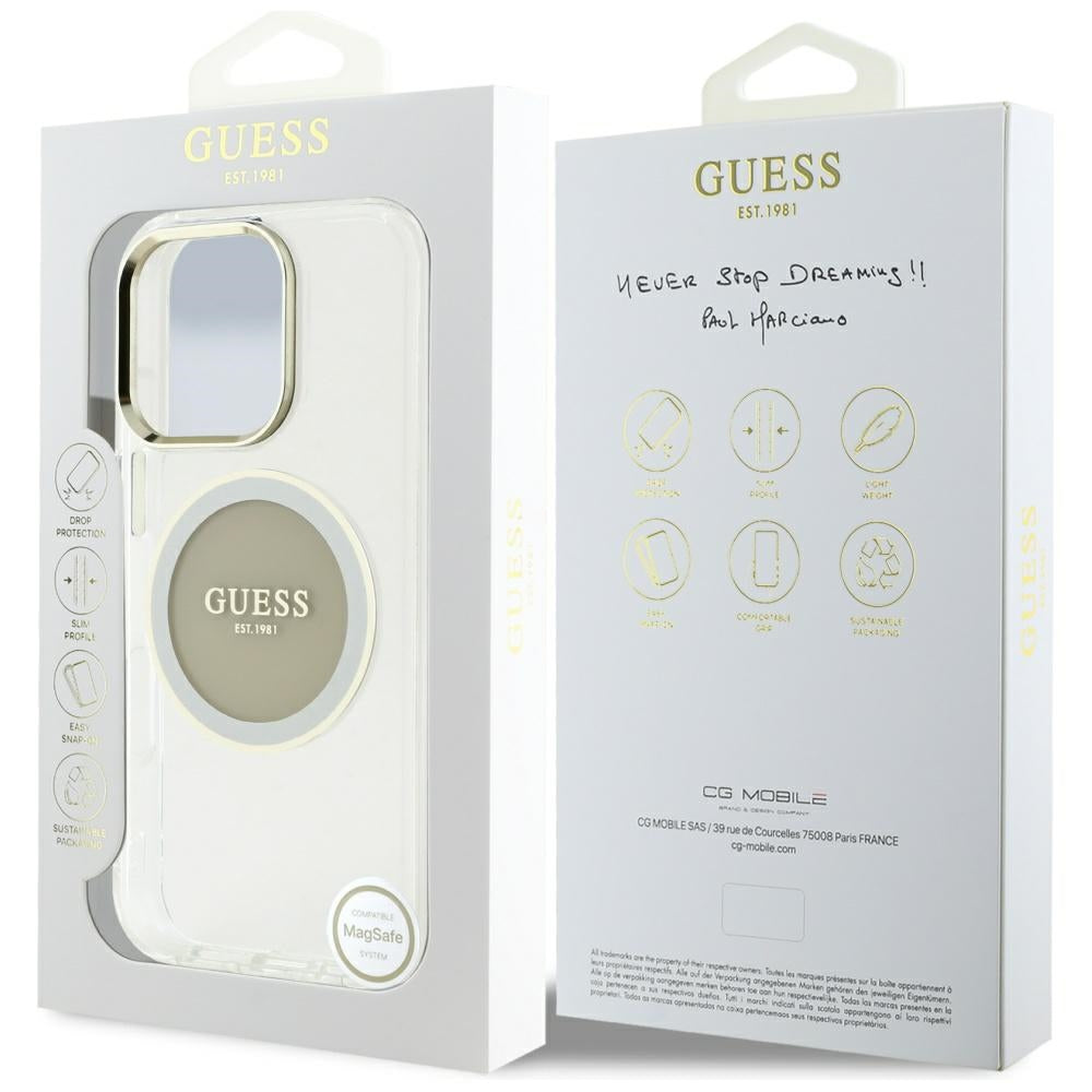 MagSafe Case for Apple iPhone 16 Pro Max, Guess, IML Metal Colored Circle, Gray
