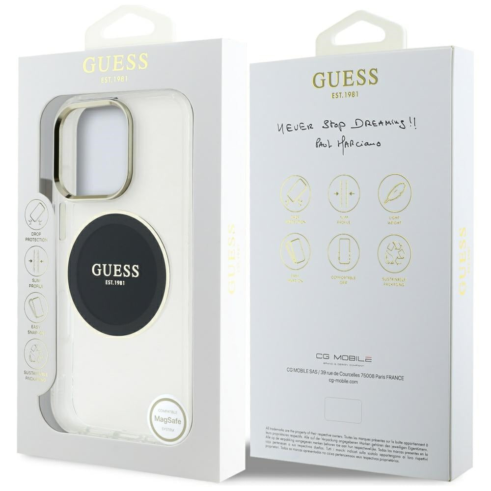 MagSafe Case for Apple iPhone 16 Pro Max, Guess, IML Metal Colored Circle, Black