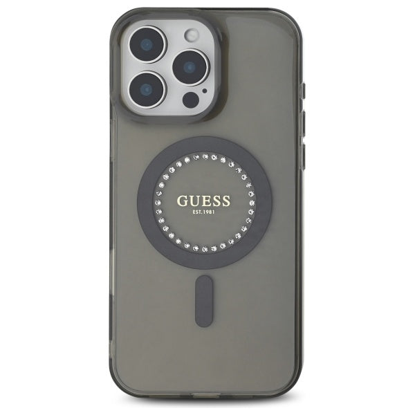 MagSafe Case for Apple iPhone 16 Pro Max, Guess, IML Rhinestone, Black