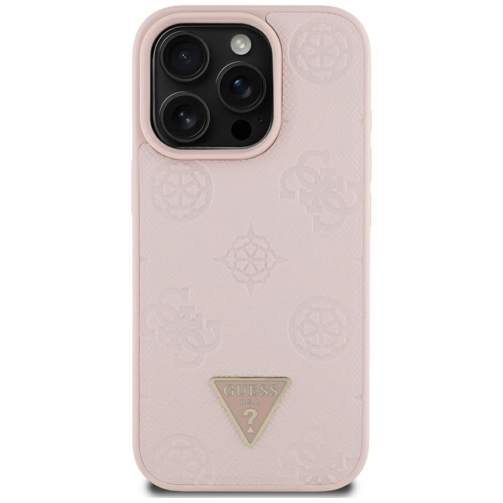 MagSafe Case for Apple iPhone 16 Pro Max, Guess, Peony Grained Hot Stamp Triangle, Pink