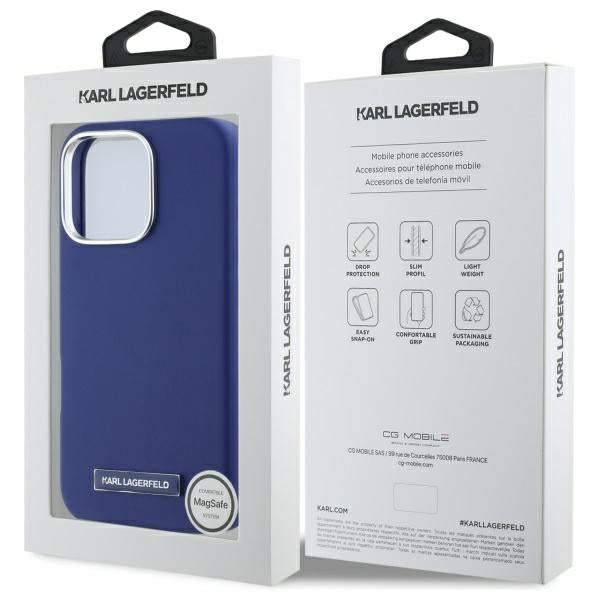 MagSafe Case for Apple iPhone 16 Pro Max, Karl Lagerfeld, FW Metal Plate, Blue