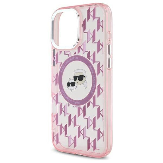 MagSafe Case for Apple iPhone 16 Pro Max, Karl Lagerfeld, IML Monogram Karl & Choupette's Heads, Pink