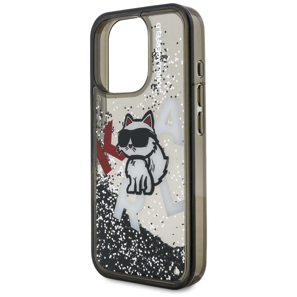 MagSafe Case for Apple iPhone 16 Pro Max, Karl Lagerfeld, Liquid Glitter Choupette Logo, Black