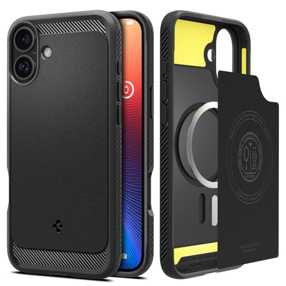 MagSafe Case for Apple iPhone 16, Spigen, Rugged Armor, Matte Black