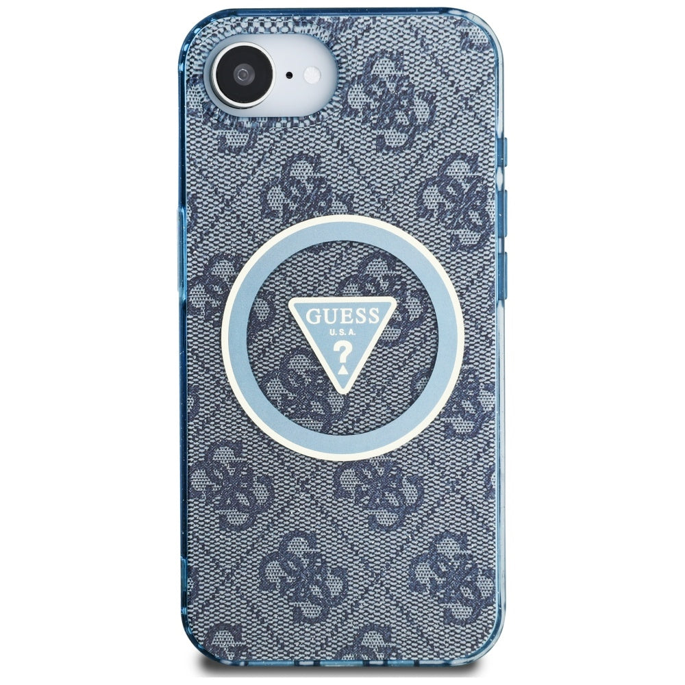 MagSafe Case for Apple iPhone 17e / 16e, Guess, IML Glitter 4G Circle Triangle, Blue