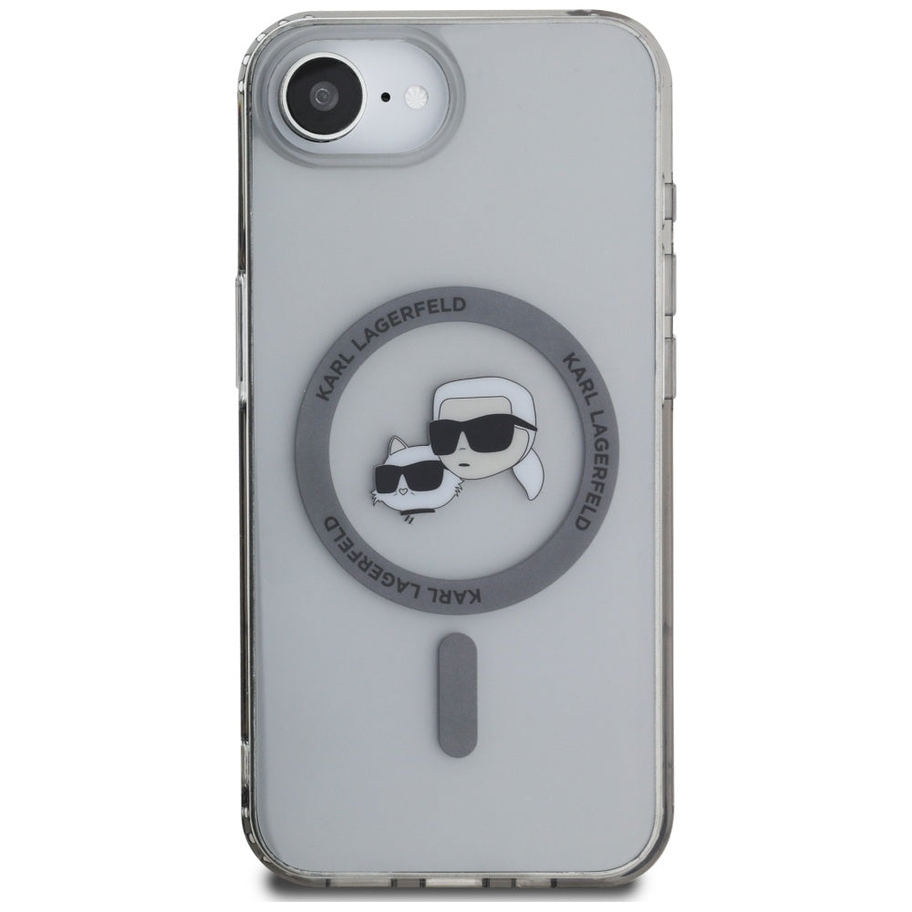 MagSafe Case for Apple iPhone 17e / 16e, Karl Lagerfeld, IML Metal Karl & Choupette's Heads, Black