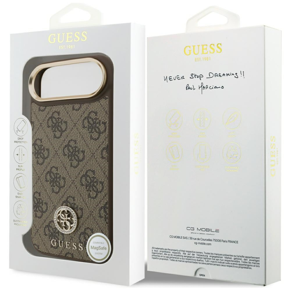 MagSafe Case for Apple iPhone 17 Air, Guess, 4G Strass Logo, Brown