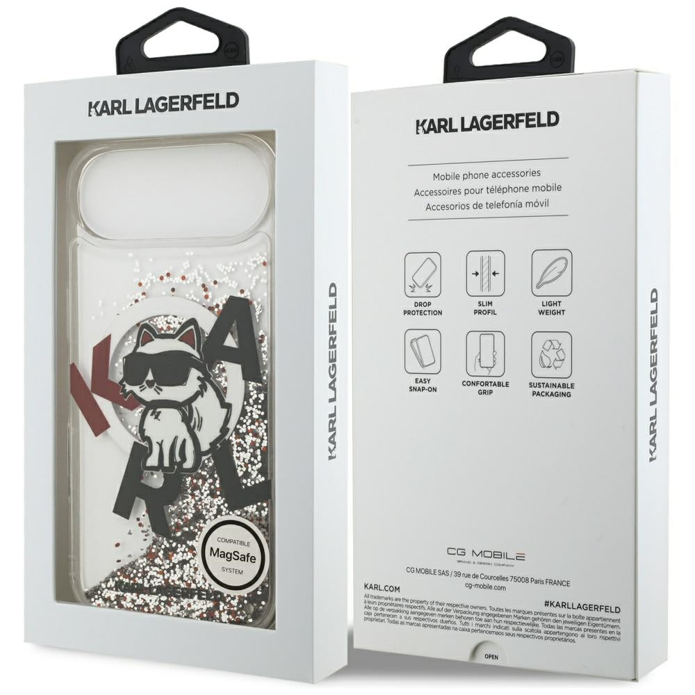MagSafe Case for Apple iPhone 17 Air, Karl Lagerfeld, Liquid Glitter Choupette Logo, Transparent