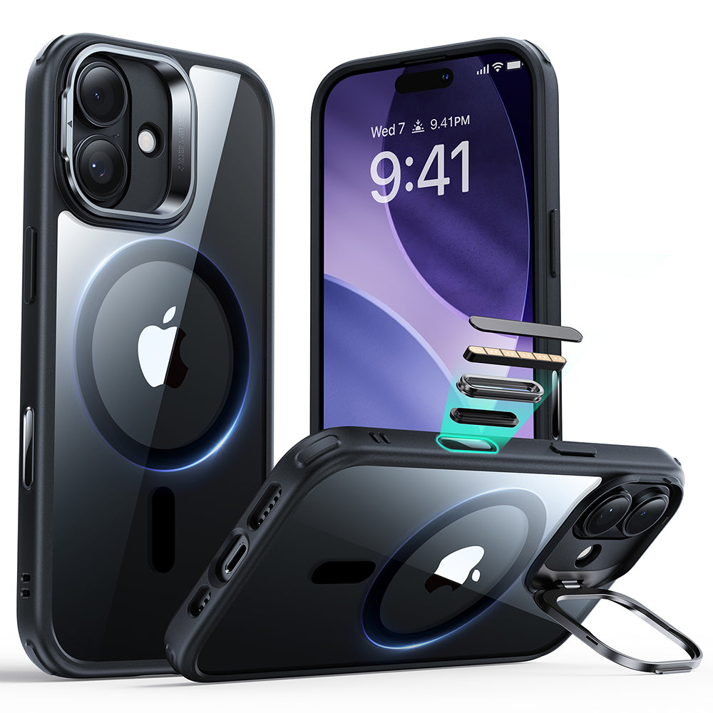 MagSafe Case for Apple iPhone 17, ESR, Classic Hybrid Kickstand, Transparent Black