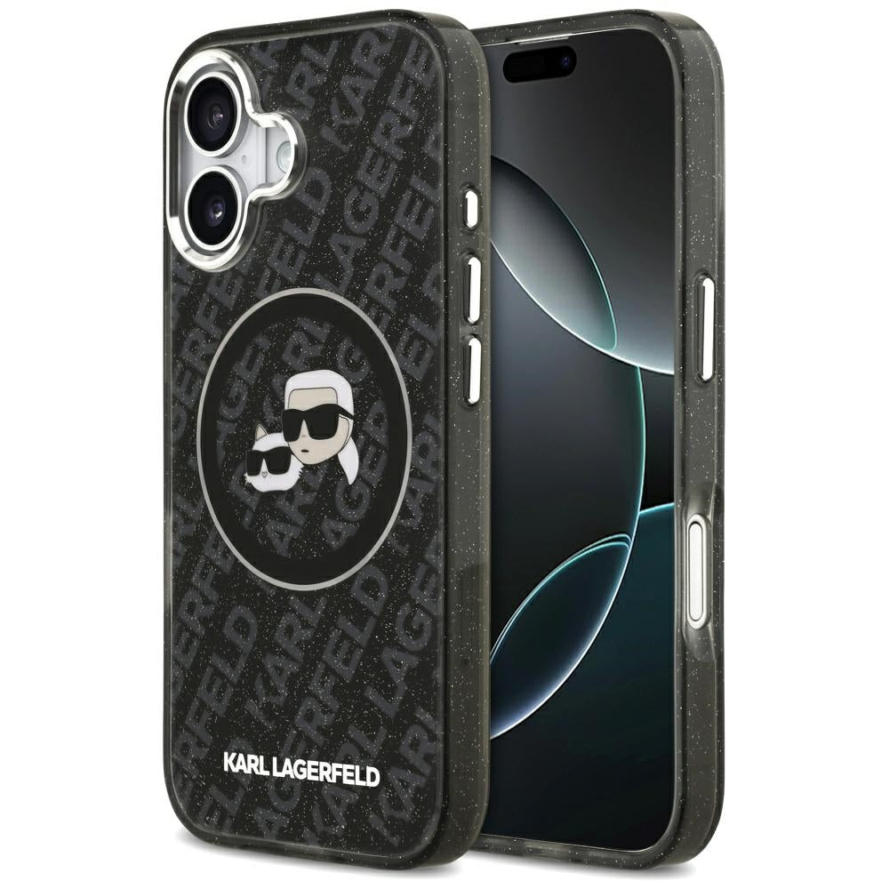 MagSafe Case for Apple iPhone 17, Karl Lagerfeld, Glitter Karl & Choupette Head, Black