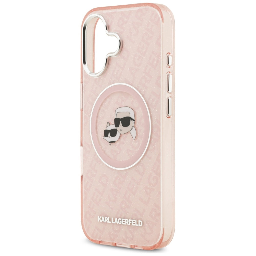 MagSafe Case for Apple iPhone 17, Karl Lagerfeld, IML Glitter Karl & Choupette's Heads, Pink